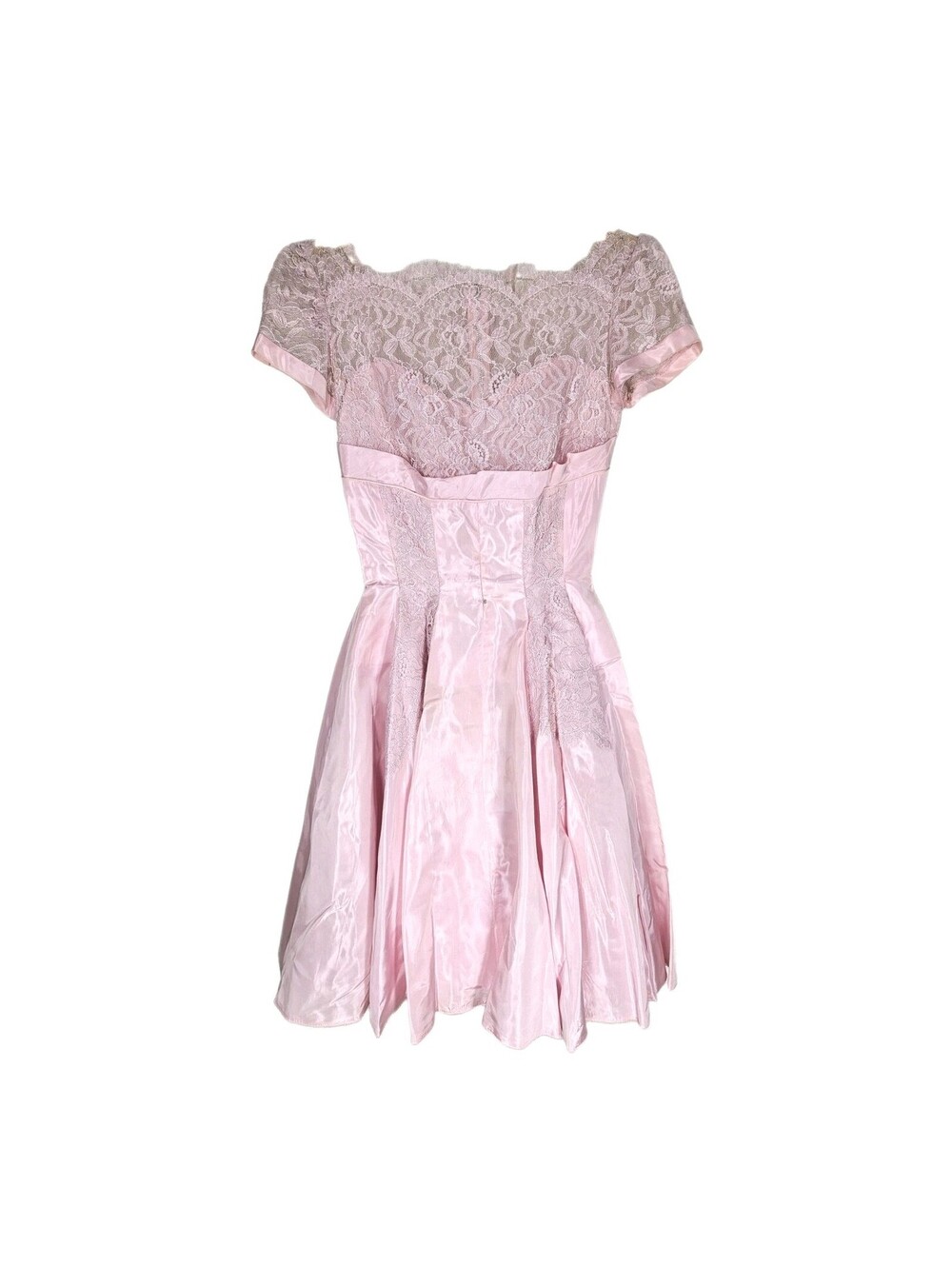 Vintage 1950s Pink Party Dress Small 26"w Chantilly Lace Shelf Bust Full Skirt